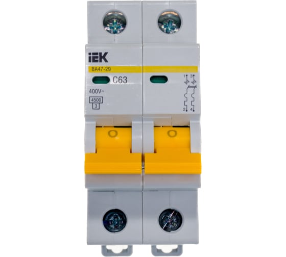 Изображение товара Автоматический модульный выключатель IEK ВА 47-29 2п C 63А 4.5кА ИЭК MVA20-2-063-C