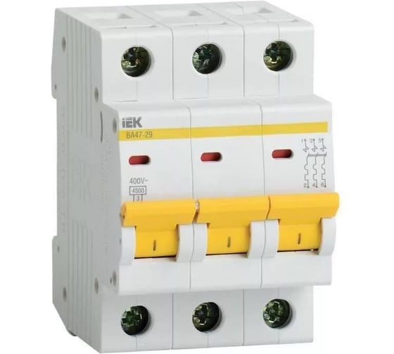 Изображение товара Автоматический выключатель IEK ВА47-29 3п, 4А, "D", 4.5кА MVA20-3-004-D