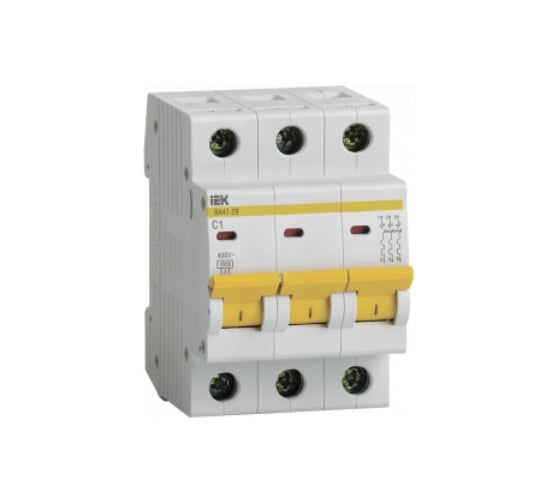 Изображение товара Автоматический 3-полюсный выключатель, 1А, С ВА47-29 4.5кА IEK MVA20-3-001-C