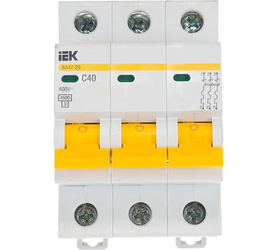 Изображение товара Выключатель автоматический ВА47-29 3p, 40А, С 4.5кА IEK MVA20-3-040-C