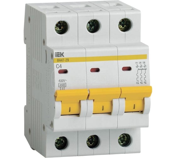 Изображение товара Автоматический 3-полюсный выключатель, 4А, С ВА47-29 4.5кА IEK MVA20-3-004-C