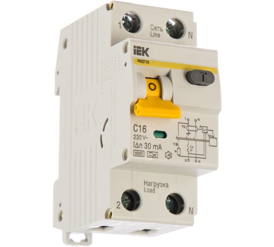 Изображение товара Дифавтомат АВДТ-32 1п+N, C, 16А, 30мА IEK MAD22-5-016-C-30