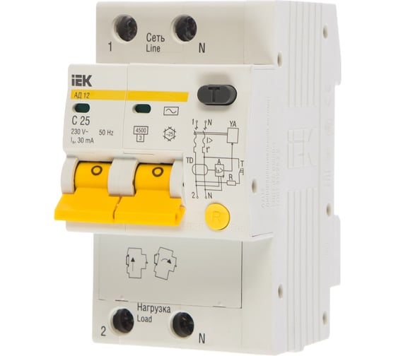 Изображение товара Дифавтомат АД-12 2п, C, 25А, 30мА IEK MAD10-2-025-C-030