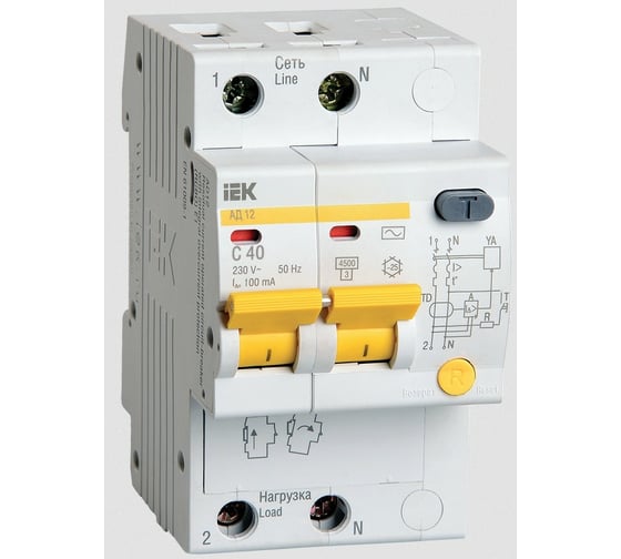 Изображение товара Автоматический выключатель дифференциального тока IEK 2п C 40A 100mA тип AC 4.5kA АД-12 ИЭК MAD10-2-040-C-100