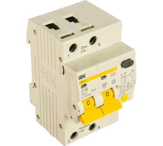 Изображение товара Дифавтомат АД-12 2п, C, 50А, 100мА IEK MAD10-2-050-C-100