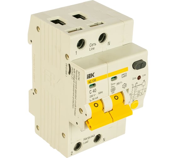 Изображение товара Дифференциальный автоматический выключатель 2п, 40А, 30мА, С АД-12М IEK MAD12-2-040-C-030