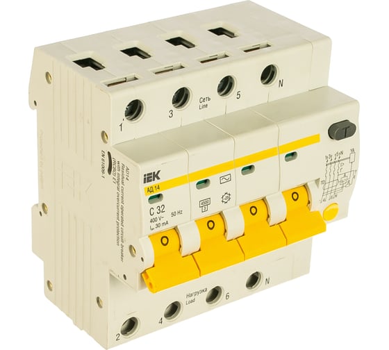 Изображение товара Дифавтомат АД-14 4п, "C", 32А, 30мА IEK MAD10-4-032-C-030