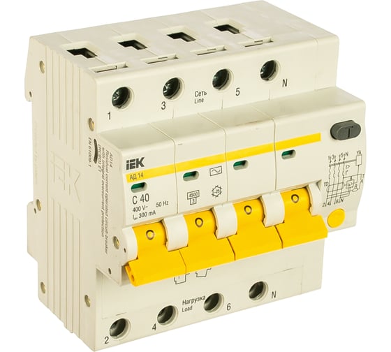 Изображение товара Дифференциальный автоматический выключатель 4п, 40А, 300мА, С АД-14 IEK MAD10-4-040-C-300