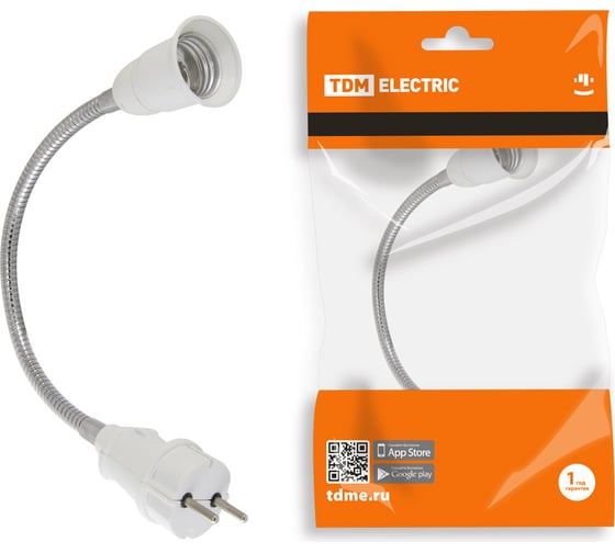 Изображение товара Гибкий переходник вилка-Е27 TDM ELECTRIC 300 мм, белый SQ0335-1010