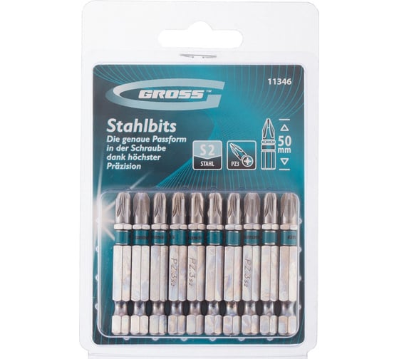 Изображение товара Набор бит (сталь S2; PZ 3х50 мм; 10 шт.) GROSS 11346