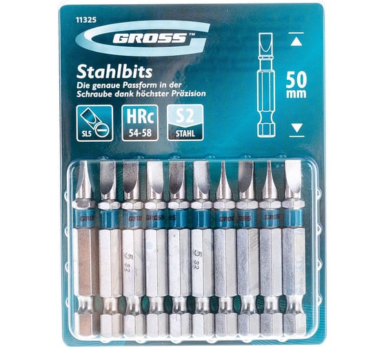 Изображение товара Набор бит (сталь S2; SL 5х50 мм; 10 шт.) GROSS 11325