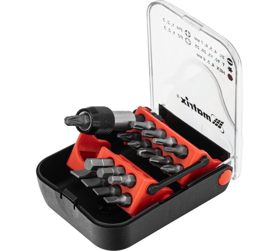 Изображение товара Набор бит и адаптер для бит (18 предметов) в пластиковом боксе MASTER MATRIX 11316