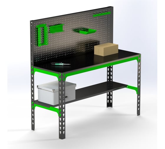 Изображение товара Металлический стол Metalex 750x1300x500 + перфопанель с комплектом аксессуаров SMMPRIA751350