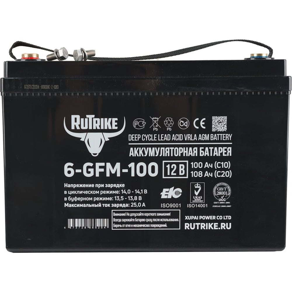 Изображение товара Аккумуляторная батарея 6-GFM-100 (12V 108A/H C20) Rutrike 023280