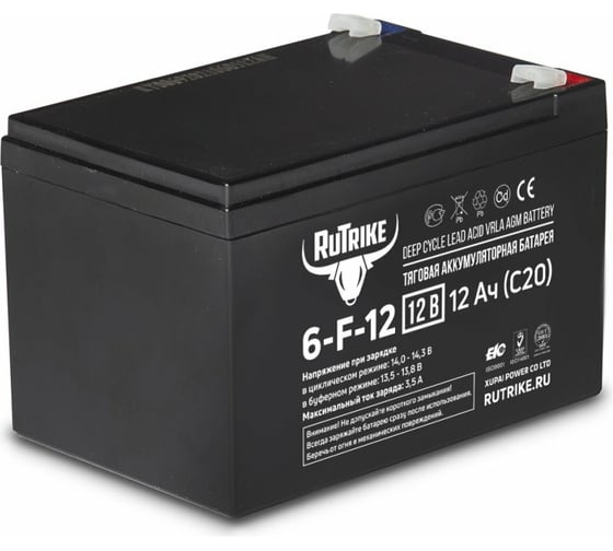 Изображение товара Аккумулятор для ИБП 6-F-12, 12В, 12 А/ч (C20) Rutrike 023274