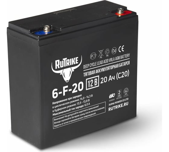 Изображение товара Аккумулятор для ИБП 6-F-20, 12В, 20 А/ч (C20) Rutrike 023275
