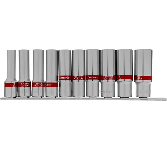 Изображение товара Набор удлиненных торцевых головок (6-гранные; 1/2"; 10-22 мм; 10 шт.) MATRIX 13590