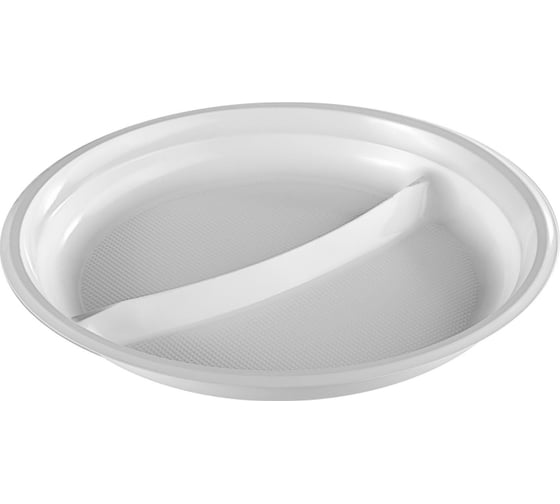 Изображение товара Одноразовая пластиковая тарелка Комус 2-х секционная 220 мм белая 100 штук в уп Стандарт 1092160