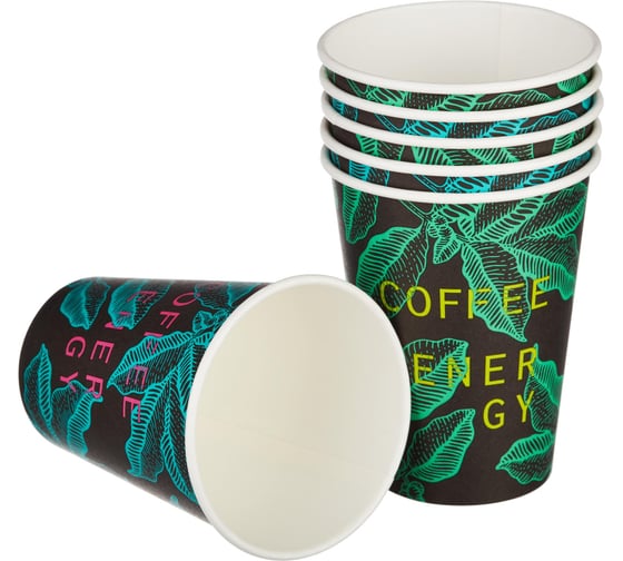 Изображение товара Одноразовый бумажный стакан Комус 300 мл разноцветный 50 штук в упаковке Coffee Energy 1553725