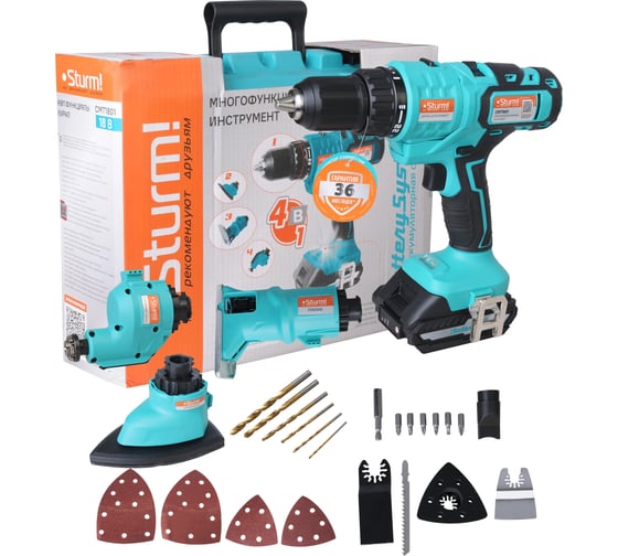 Изображение товара Аккумуляторный шуруповерт-мультитул 4в1 Sturm 1BatterySystem CMT1801