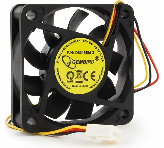 Изображение товара Вентилятор Gembird 60x60x15, втулка, 3 pin, провод 25 см, D6015SM-3