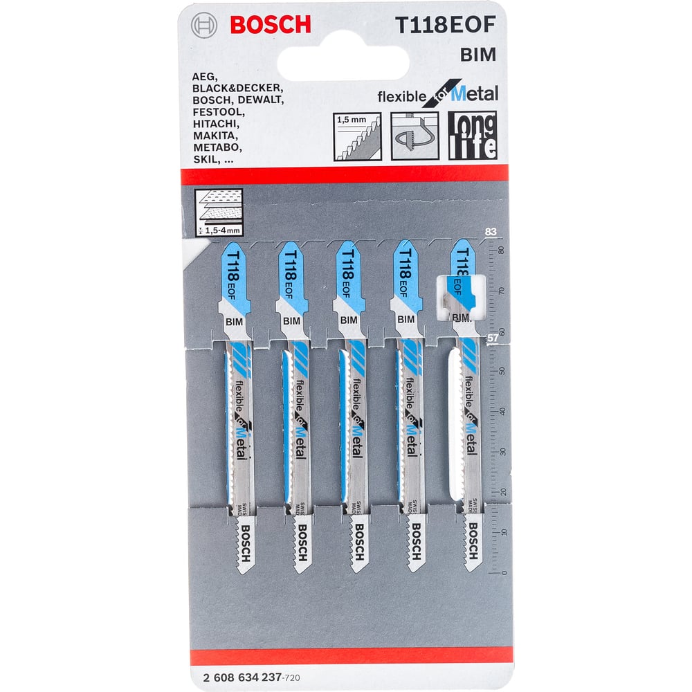 Изображение товара Пилки для лобзика Bosch T118EOF 57 мм по металлу 5 шт