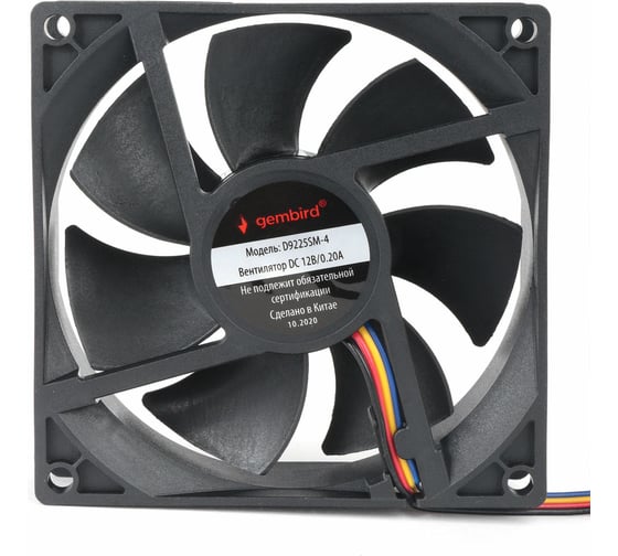 Изображение товара Вентилятор Gembird 92x92x25, втулка, 4 pin, провод 30 см, D9225SM-4