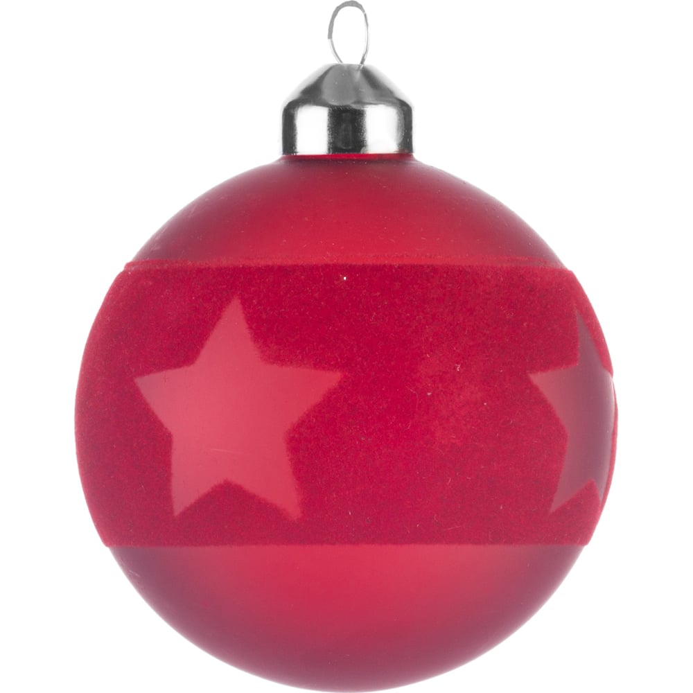Изображение товара Шар Karlsbach красный с бархатной звездой 8 см 6 шт елочные украшения