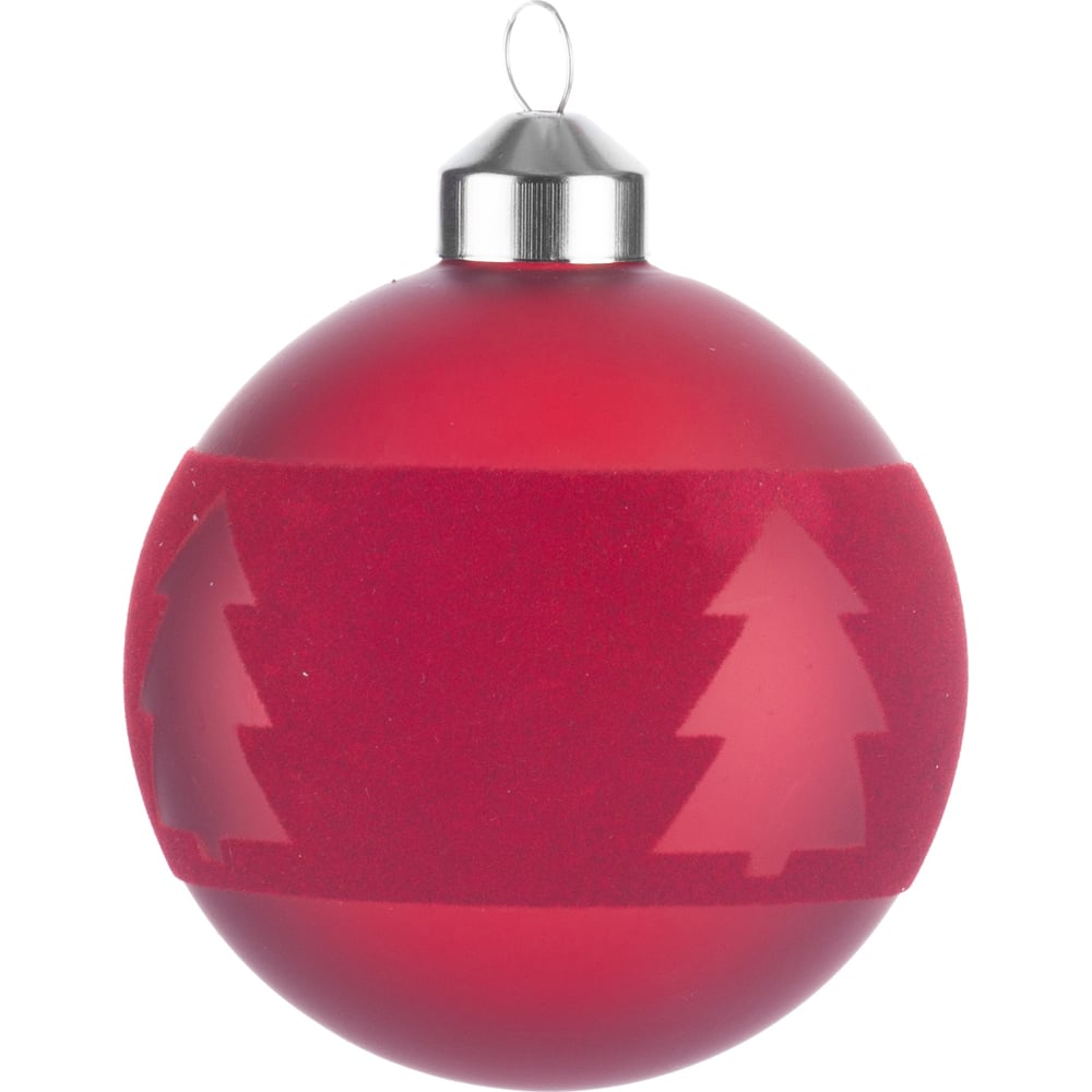 Изображение товара Набор стеклянных новогодних шаров Karlsbach 8 см красных с бархатной елкой 6 шт