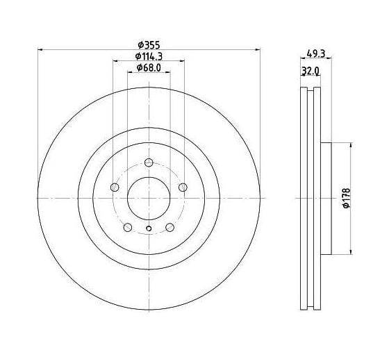 Изображение товара Диск тормозной передний для автомобилей Infinity FX / G / Q50/Q70/QX70 d=355 TRIALLI DF 140220