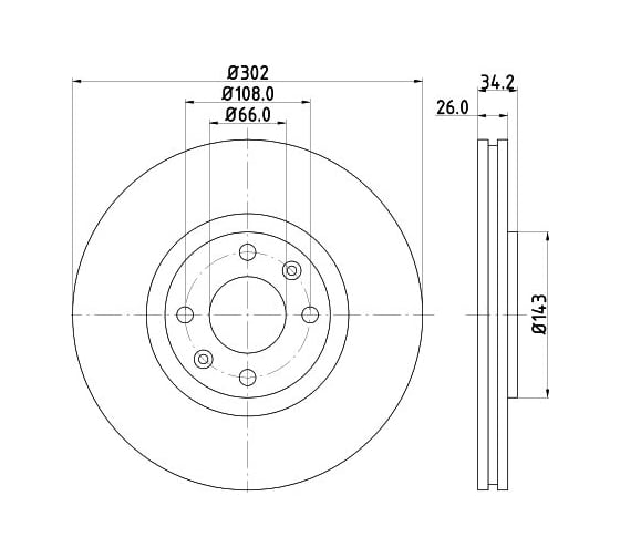 Изображение товара Диск тормозной для автомобилей Peugeot 308 / 208 / Citroen C4 / DS4/DS5 передний d=302 TRIALLI DF 190502