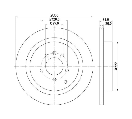 Изображение товара Диск тормозной для автомобилей Land Rover Discovery IV / Range Rover Sport I задний d=350 TRIALLI DF 130108