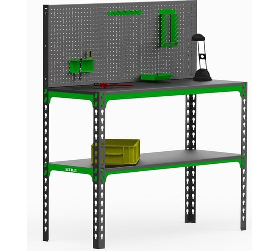 Изображение товара Стол-верстак 950x1200x500 (одна полка) + перфопанель с комплектом аксессуаров SVPIPRIA951250