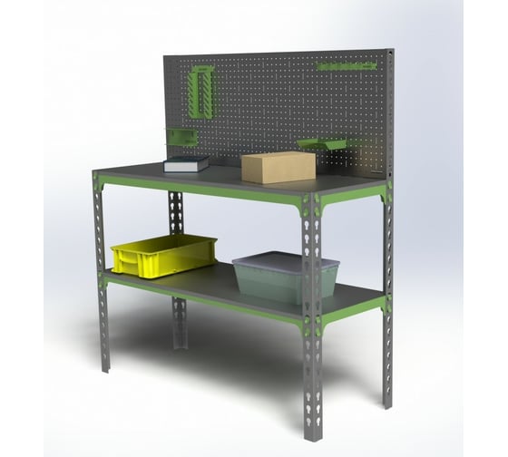 Изображение товара Стол-верстак 950x1600x500 (одна полка) + перфопанель с комплектом аксессуаров SVPIPRIA951650