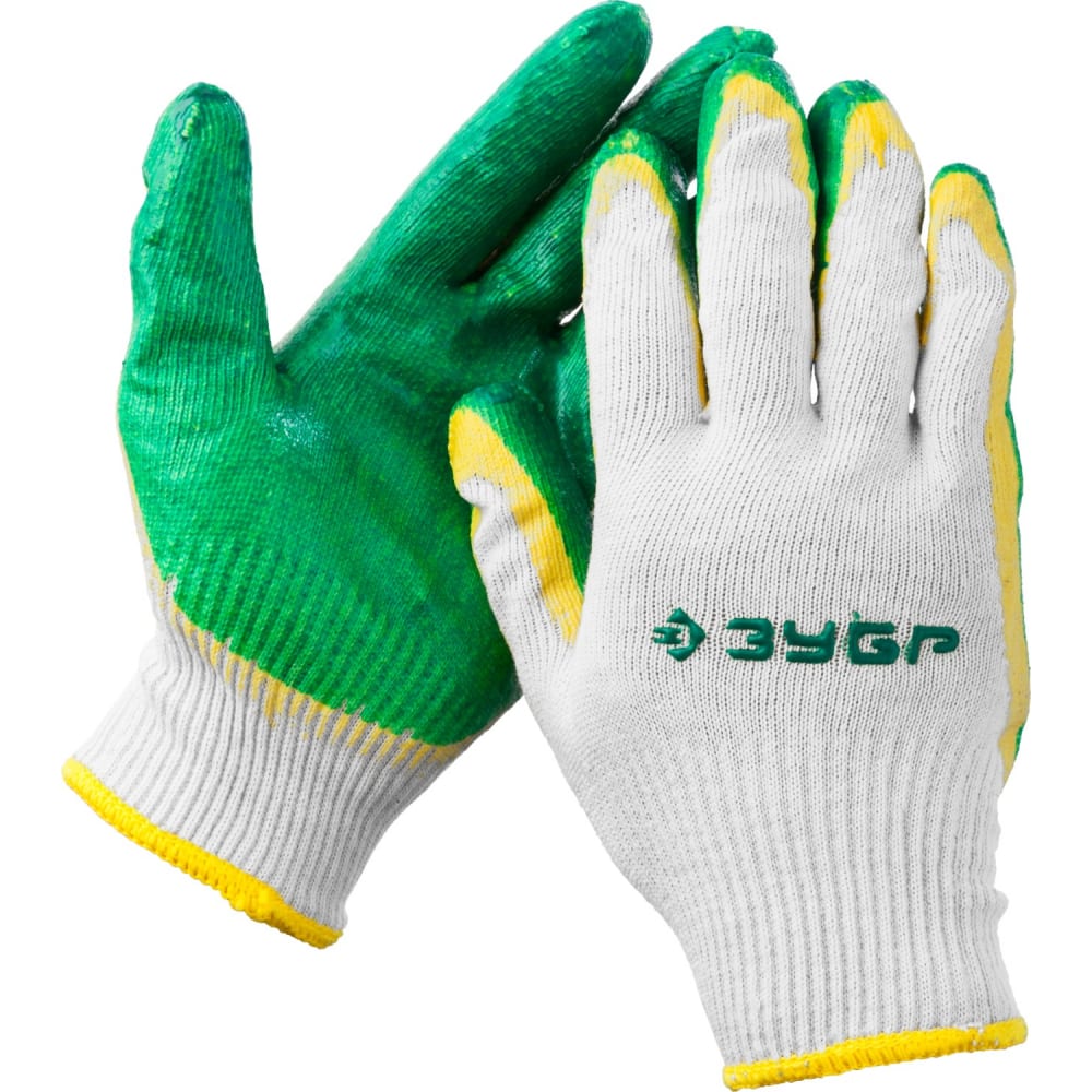 Купить Трикотажные перчатки ЗУБР, МАСТЕР, зеленый/желтый/белый, комбинированный