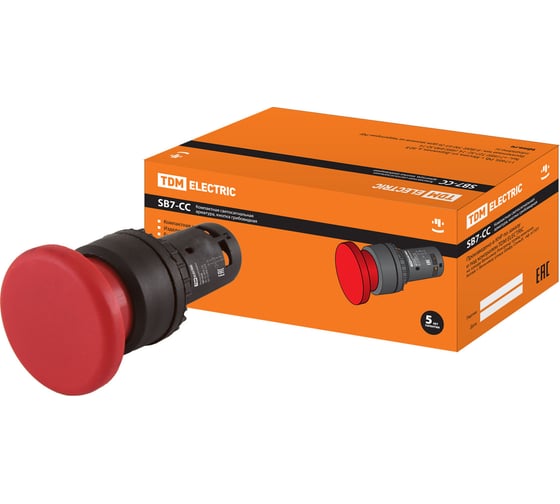 Изображение товара Грибовидная кнопка TDM ELECTRIC SB7-CC45 (диаметр 35 мм; 1з+1р; красная) SQ0746-0047