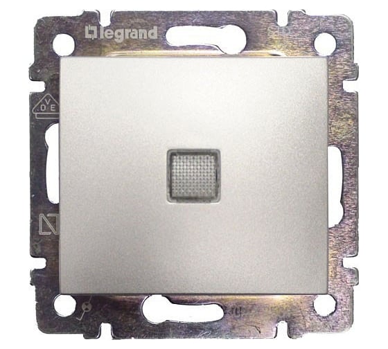 Изображение товара Выключатель Legrand одноклавишный с подсветкой Legrand Valena 10А 250В схема 1L безвинтовые зажимы алюминий 694340