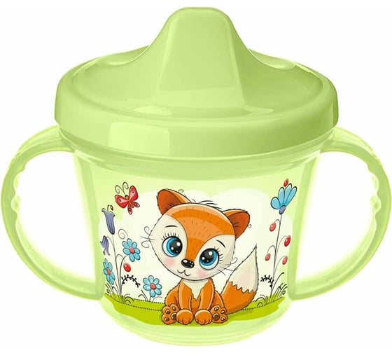 Изображение товара Поильник Пластишка с ручками и декором, 200 мл, салатовый 43130911051