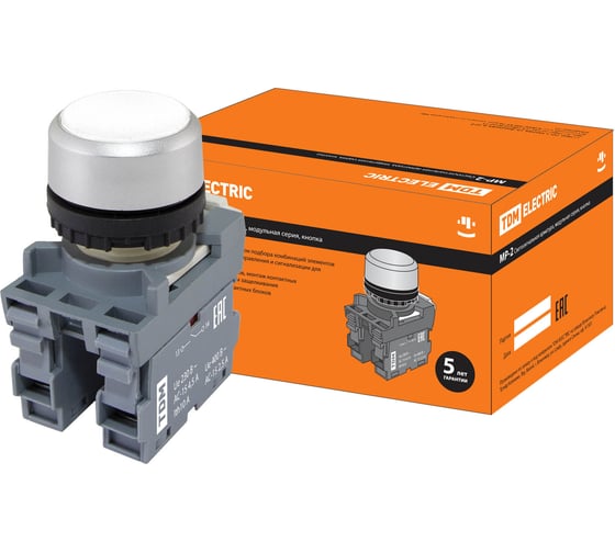 Изображение товара Кнопка с фиксацией TDM ELECTRIC MP2-20W (в сборе; диаметр 22 мм; 1з+1р; белая) SQ0747-0011