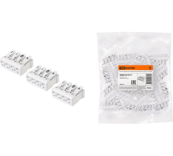Изображение товара Пружинная соединительная клемма TDM ELECTRIC КСП4-2L+N+PE 16 A SQ0510-0111