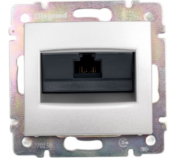 Изображение товара Розетка Legrand компьютерная RJ45 категория 5e UTP Legrand Valena с захватами алюминий 694334