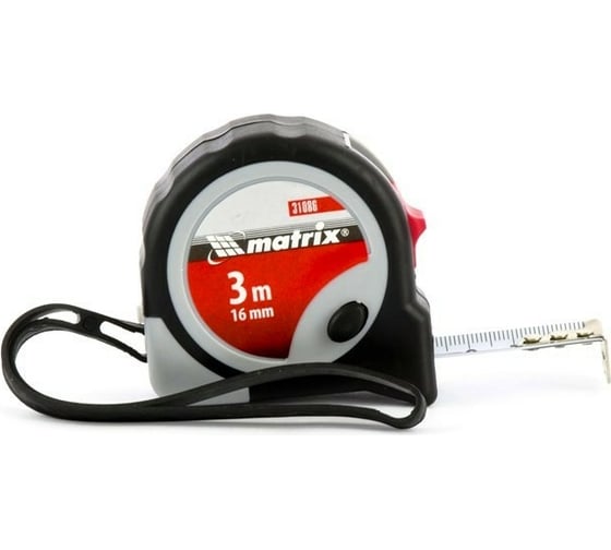 Изображение товара Рулетка MATRIX Continuous fixation, 3 м х 16 мм, обрезиненный корпус, плавная фиксация// 31086