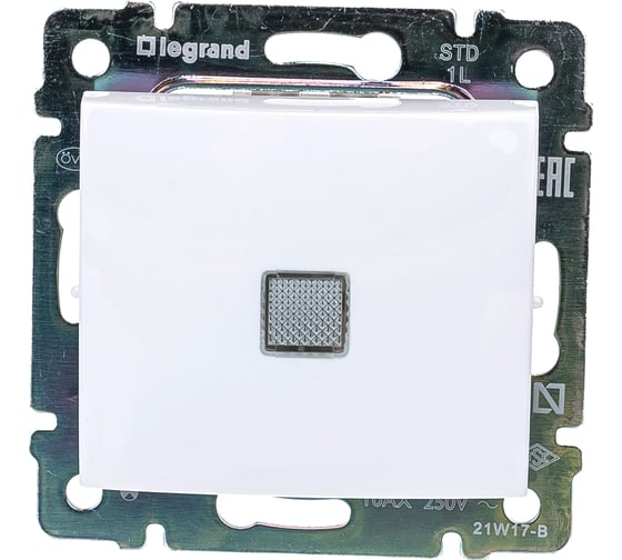 Изображение товара Выключатель Legrand одноклавишный с подсветкой Legrand Valena 10А 250В схема 1L безвинтовые зажимы белый 774410