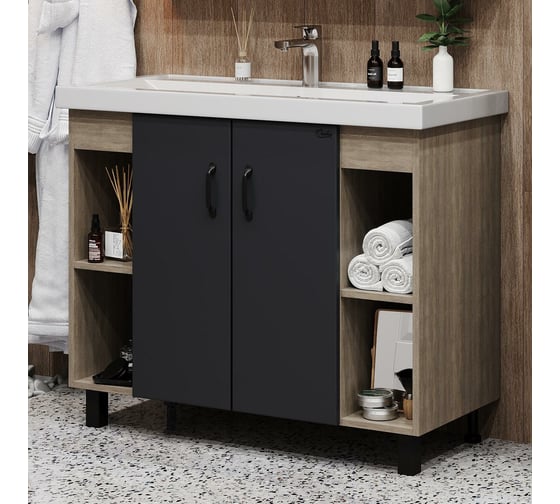 Изображение товара Тумба с раковиной Onika ТИМБЕР 100 напольная, серая мат./дуб сонома 110010