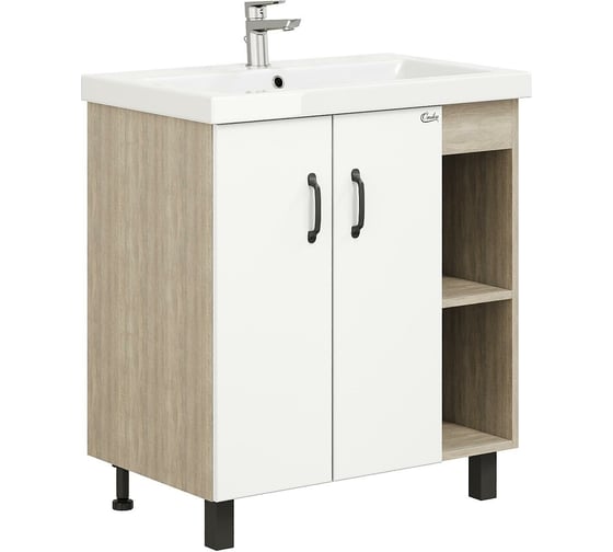 Изображение товара Тумба с раковиной Onika ТИМБЕР 70 напольная, белая мат./дуб сонома 107056