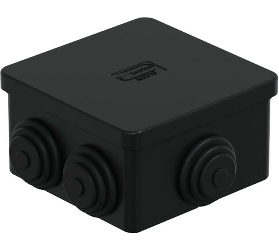 Изображение товара Распределительная коробка Экопласт JBS070 о/п 70x70x40, 6 выходов, IP44 цвет черный, подходит для монтаж. пистолета 44056BL-1