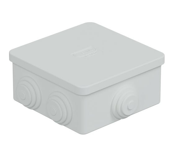 Изображение товара Распределительная коробка Экопласт JBS080 о/п 85x85x40, 6 выходов, IP44 цвет белый, подходит для монтаж. пистолета 44006W-1