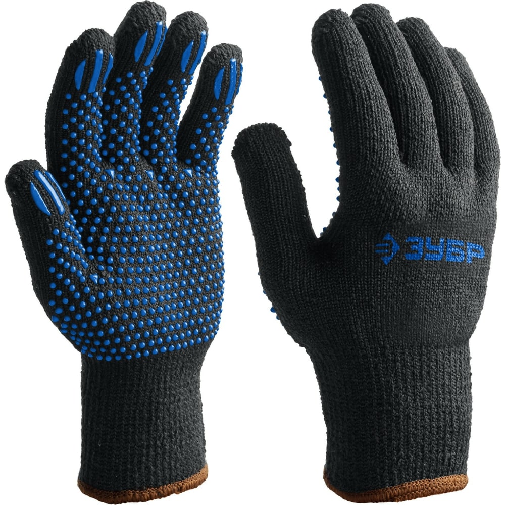 Трикотажные утепленные с защитой от скольжения перчатки ЗУБР трикотажные с защитой от скольжения перчатки зубр