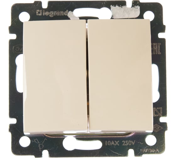 Изображение товара Выключатель Legrand двухклавишный Legrand Valena 10А 250В схема 5 безвинтовые зажимы слоновая кость 695605