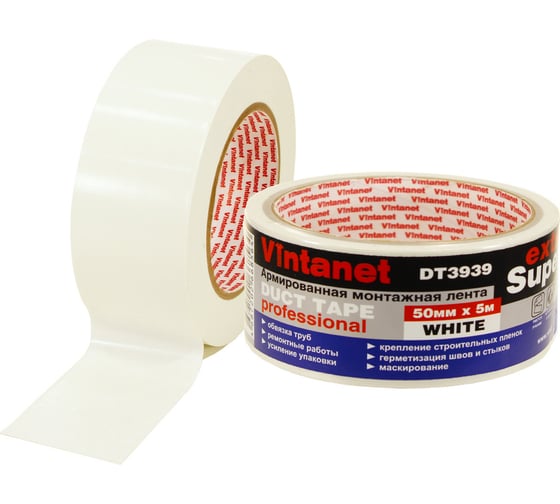 Изображение товара Монтажная армированная лента Vintanet DT3939 ЭКСТРА СУПЕР, белая, 50 мм х 5 м DT3939505W
